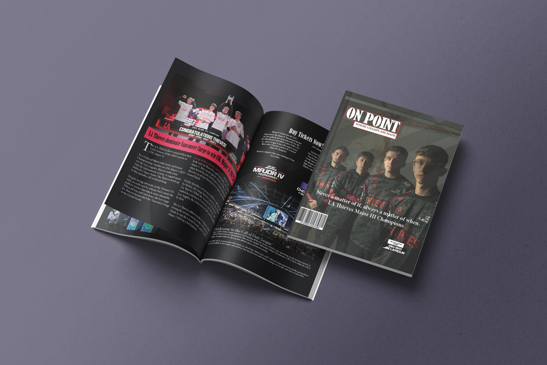 On Point esports magazine shown open beside its cover